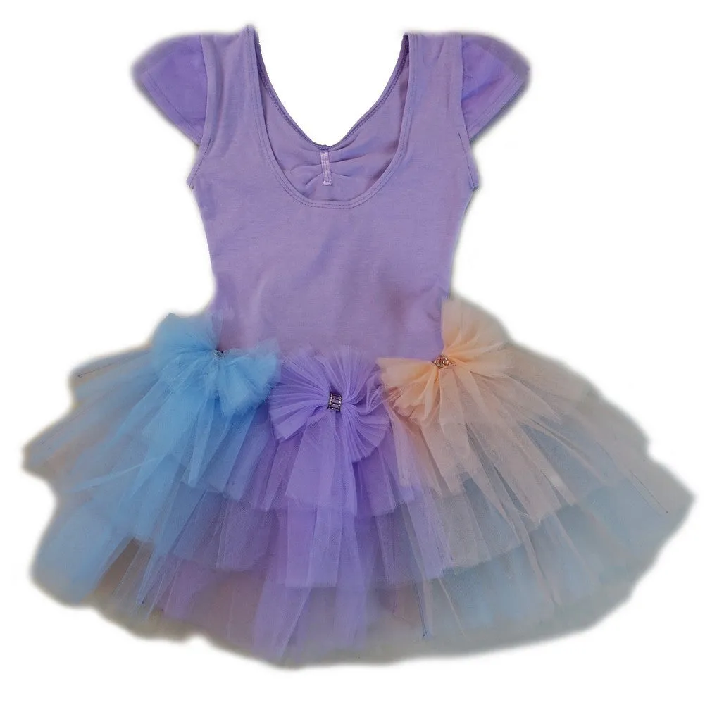 Girls Purple 3 Color Bows Fluffy Tutu Ballet Dress S (9-24M)-XL (6-8)