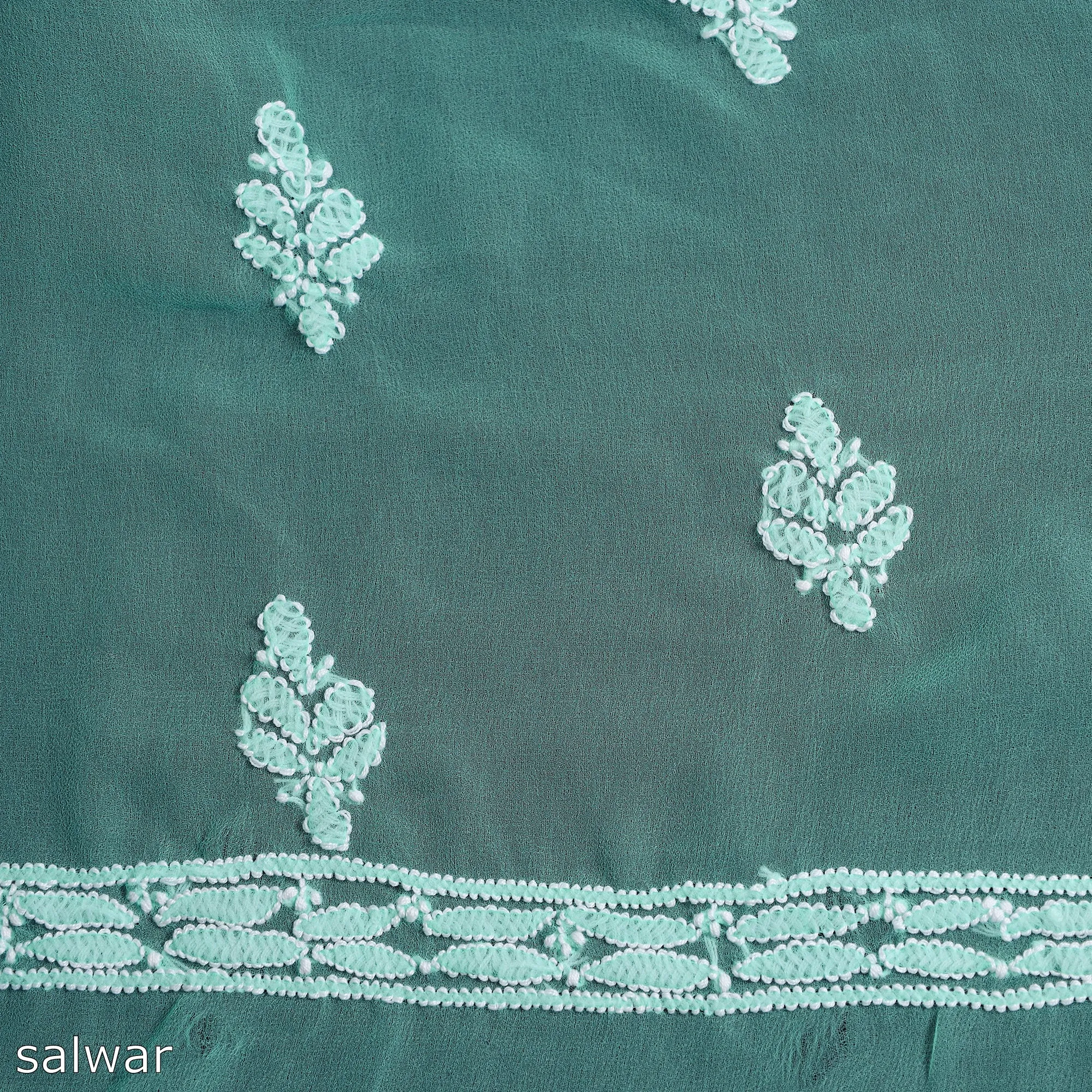 Green - 3pc Lucknow Chikankari Hand Embroidery Georgette Suit Material Set 04