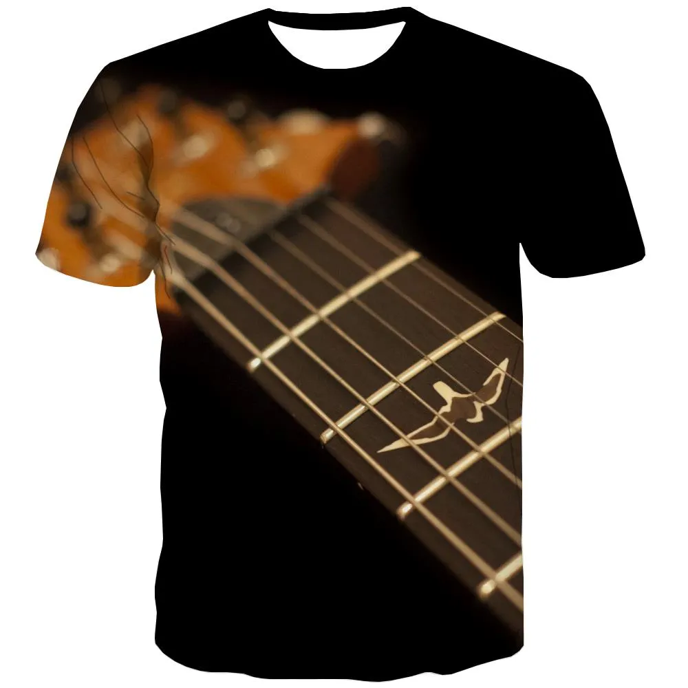 Guitar T-shirt Men Music Tshirts Casual Wooden Tshirt Printed Metal Tshirt Anime