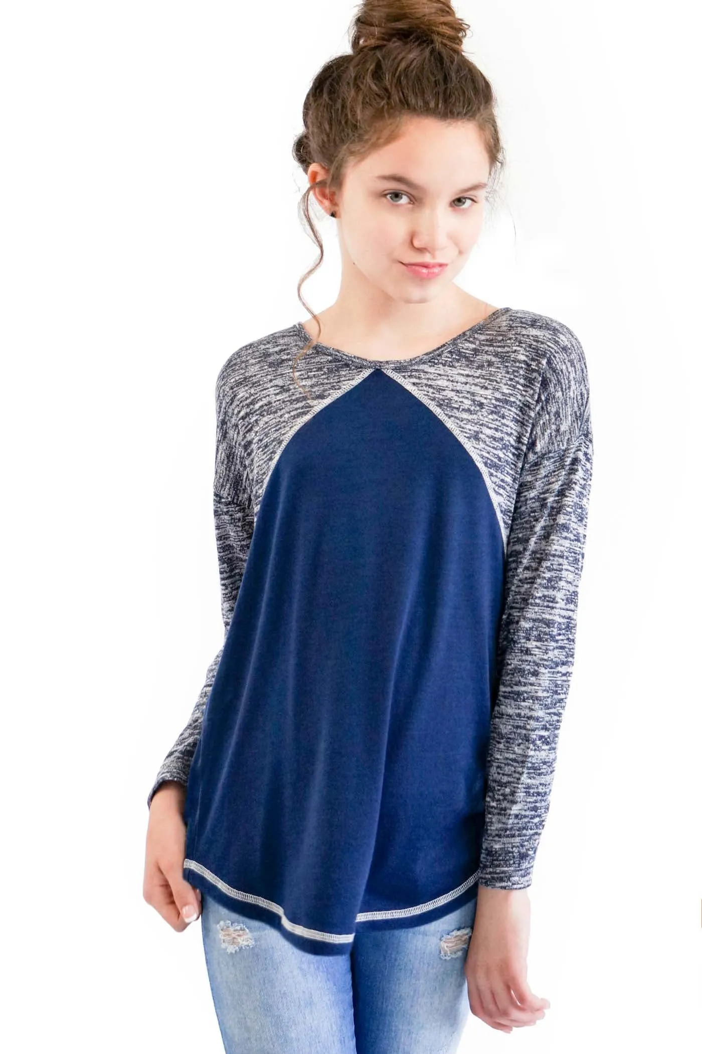 Heather printed long sleeve top