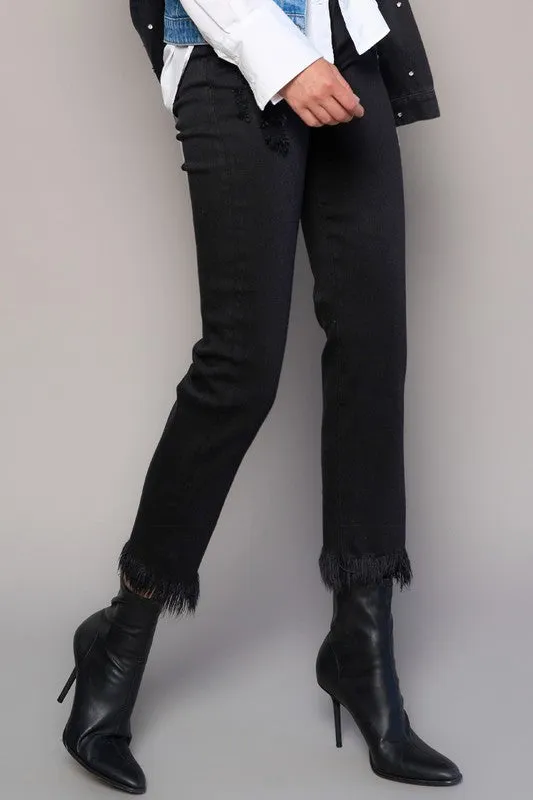 High Rise Fray Crop Straight Jeans -online exclusive