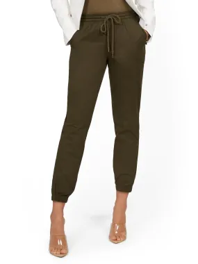 High-Waisted Denim Drawstring Jogger Pant - Green