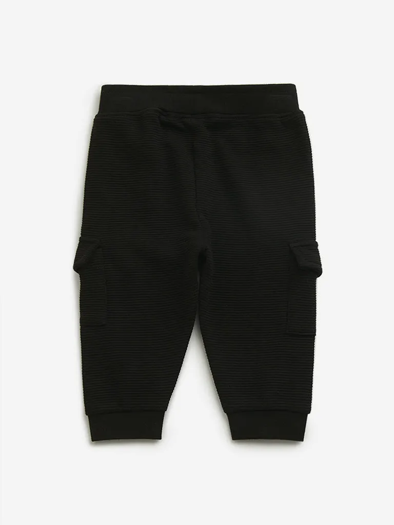 HOP Baby Black Ribbed Mid Rise Joggers