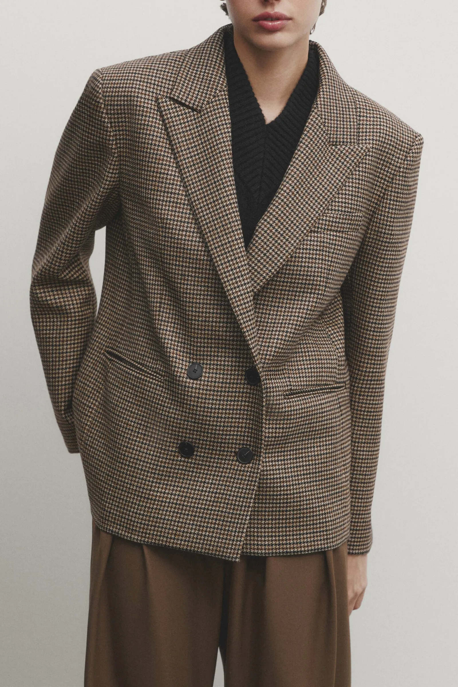 Houndstooth Double-Breasted Blazer