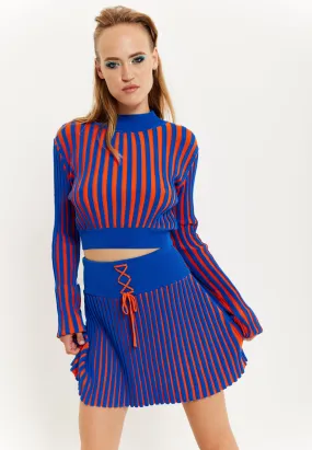 House Of Holland Orange And Blue Knitted Mini Skirt