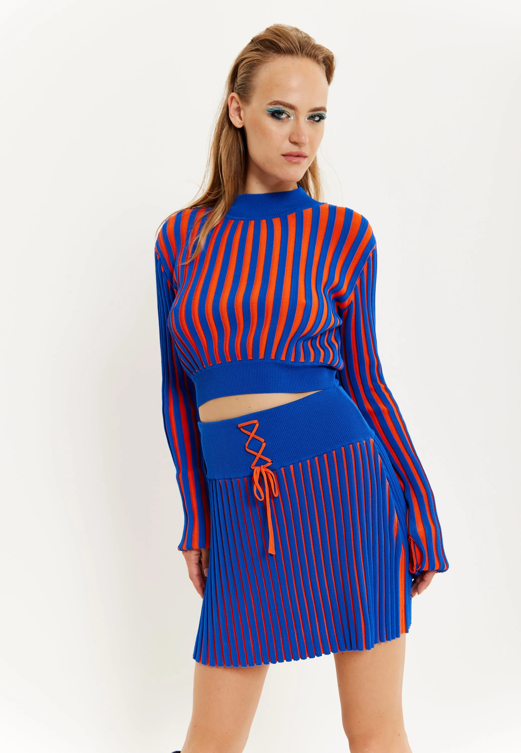 House Of Holland Orange And Blue Knitted Mini Skirt