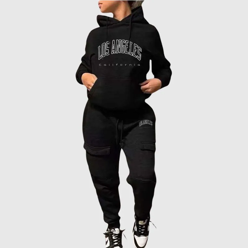 Letter Printed Hoodies & Cargo Pant Set