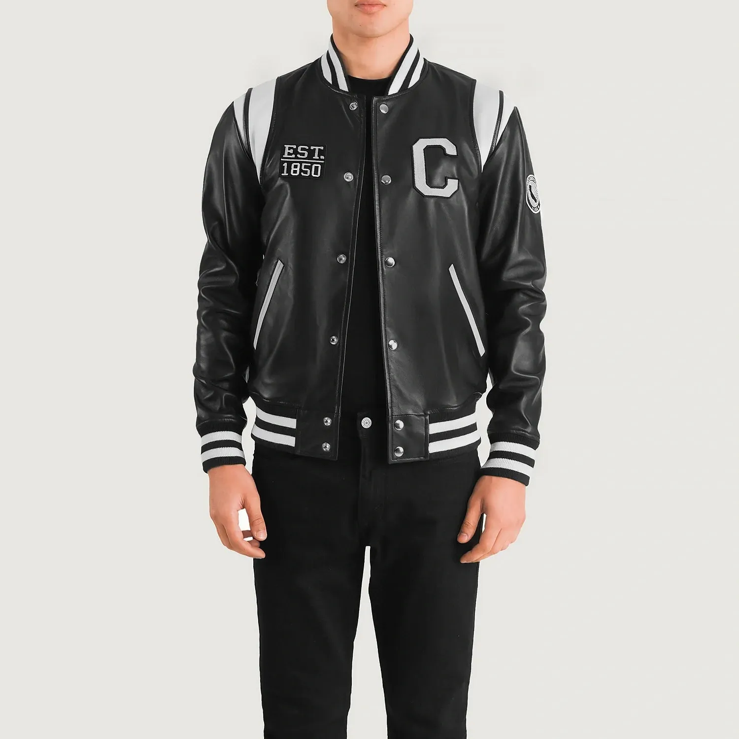 Liberte California Black Leather Varsity Jacket