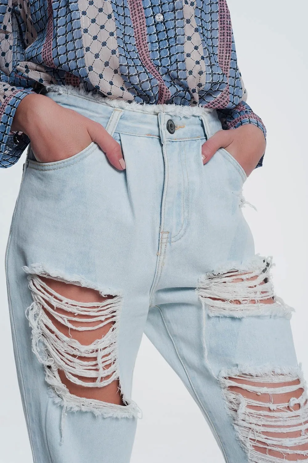 Light Blue Super Ripped Boyfriend Jeans