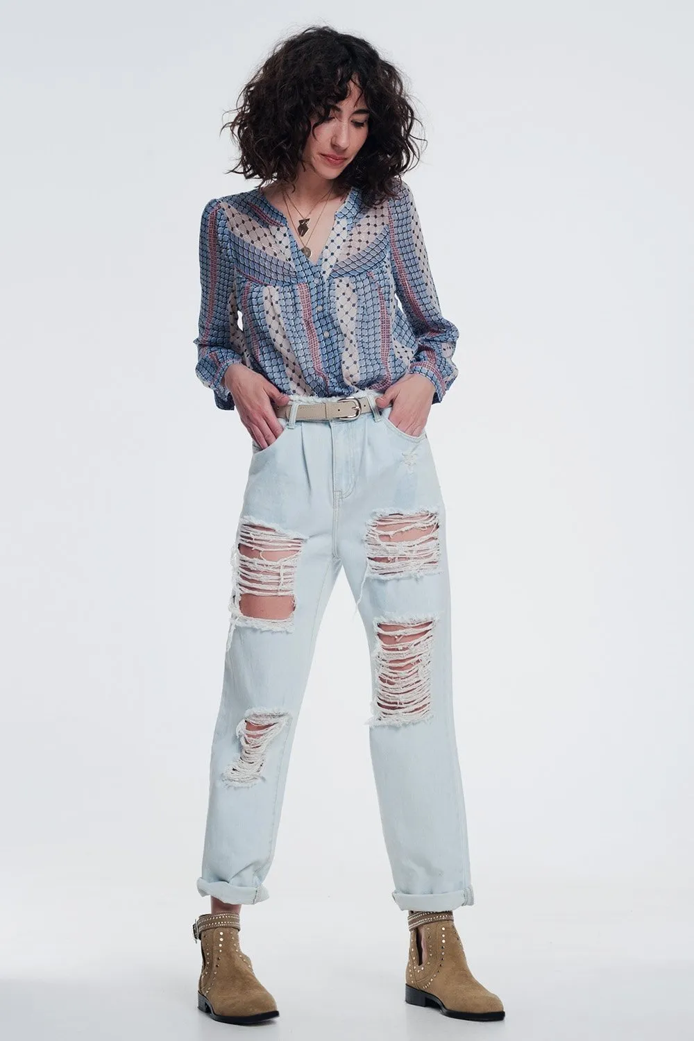 Light Blue Super Ripped Boyfriend Jeans