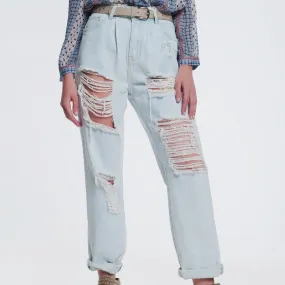 Light Blue Super Ripped Boyfriend Jeans