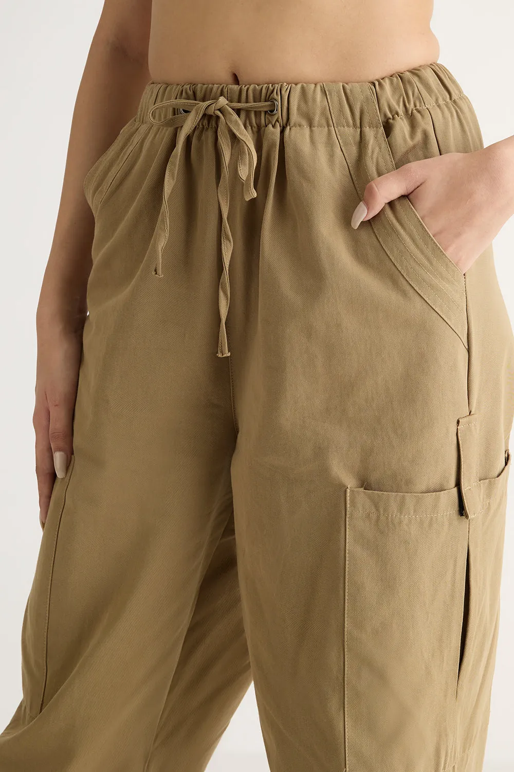 Light Brown Elasticated Cargo Pants