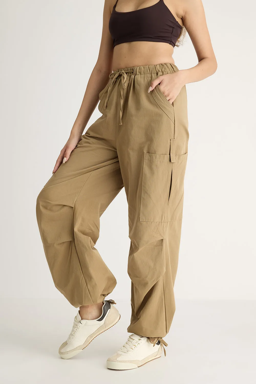 Light Brown Elasticated Cargo Pants