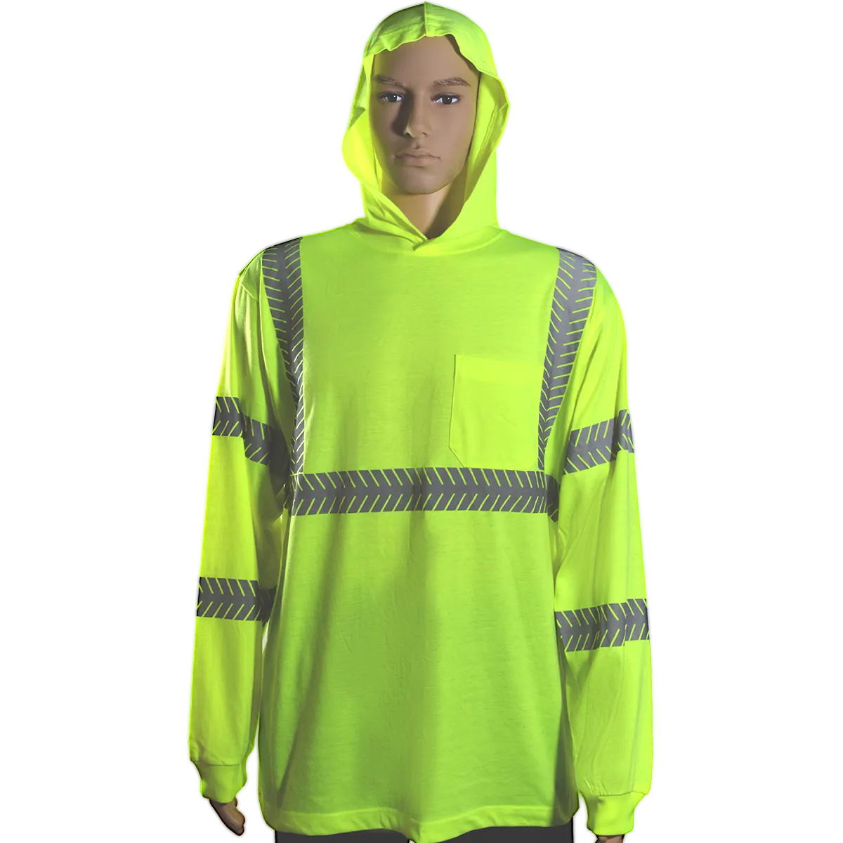 LJHTSL3 ANSI Class 3 Safety Green Reflective Hooded Long Sleeve T-Shirt