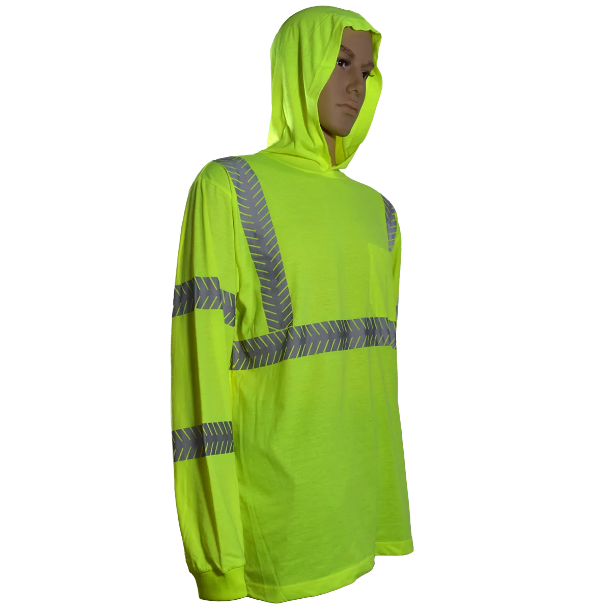 LJHTSL3 ANSI Class 3 Safety Green Reflective Hooded Long Sleeve T-Shirt