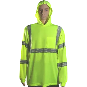 LJHTSL3 ANSI Class 3 Safety Green Reflective Hooded Long Sleeve T-Shirt