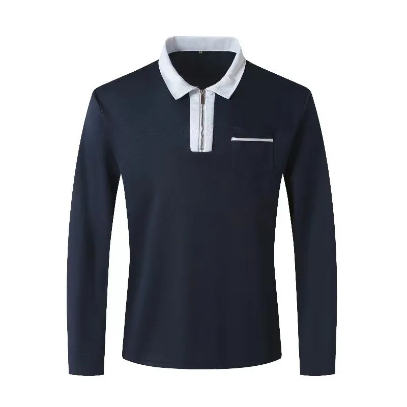 Long Sleeve Lapel Fashion Slim Pocket Long Sleeve T-shirt