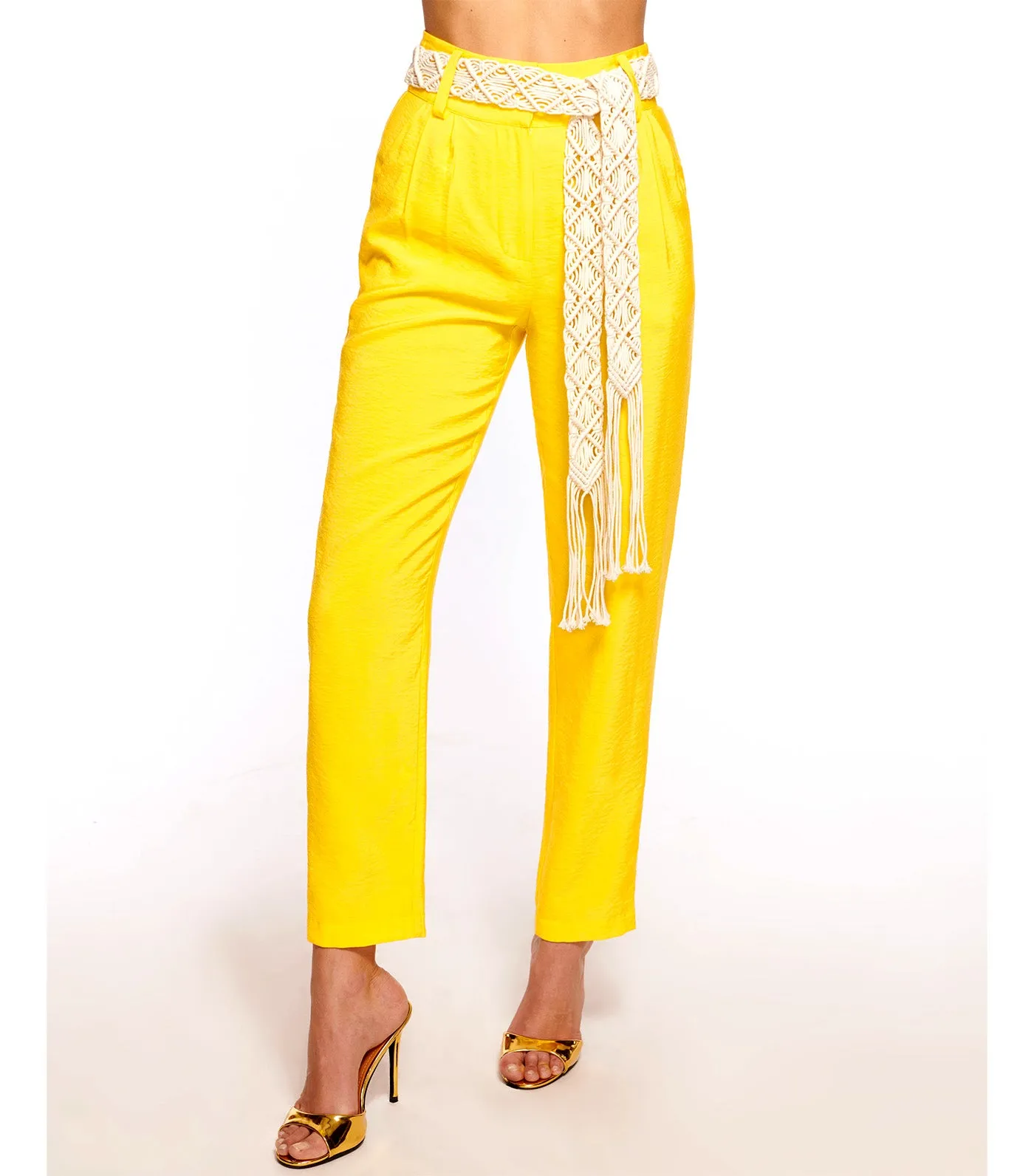 Marion Belted Cropped Pant Bright Lemon