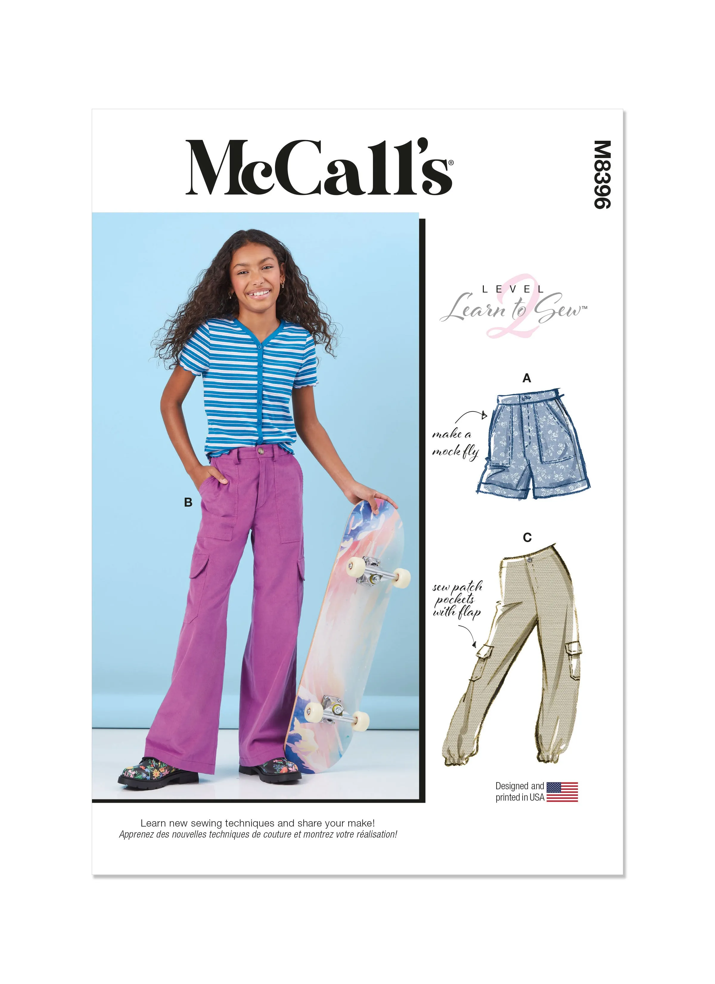 McCall's sewing pattern 8396 Girls' Shorts and Cargo Pants