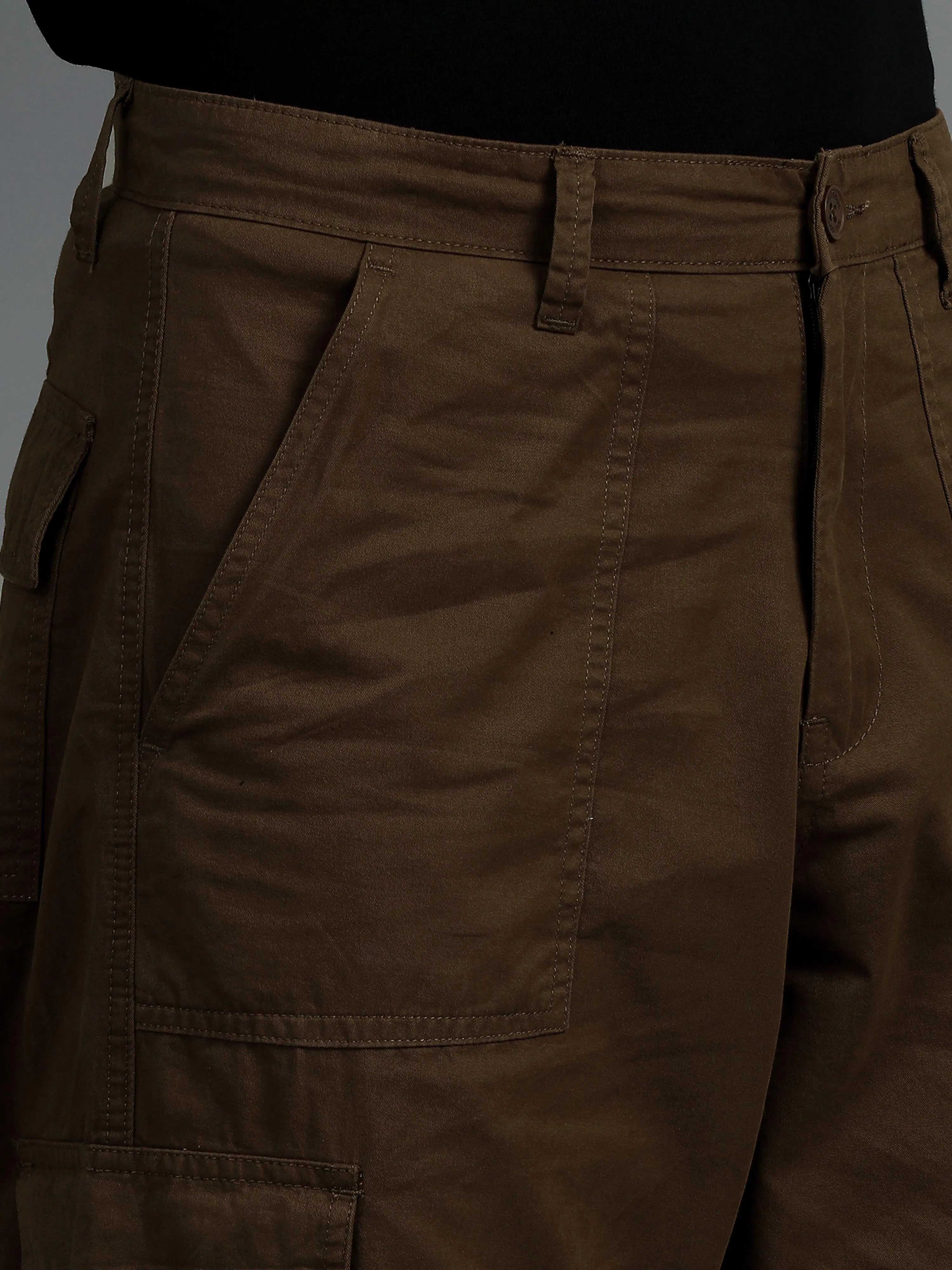 Men 2 Cotton Relaxed Fit Cargo Trousers, Brown khakhi