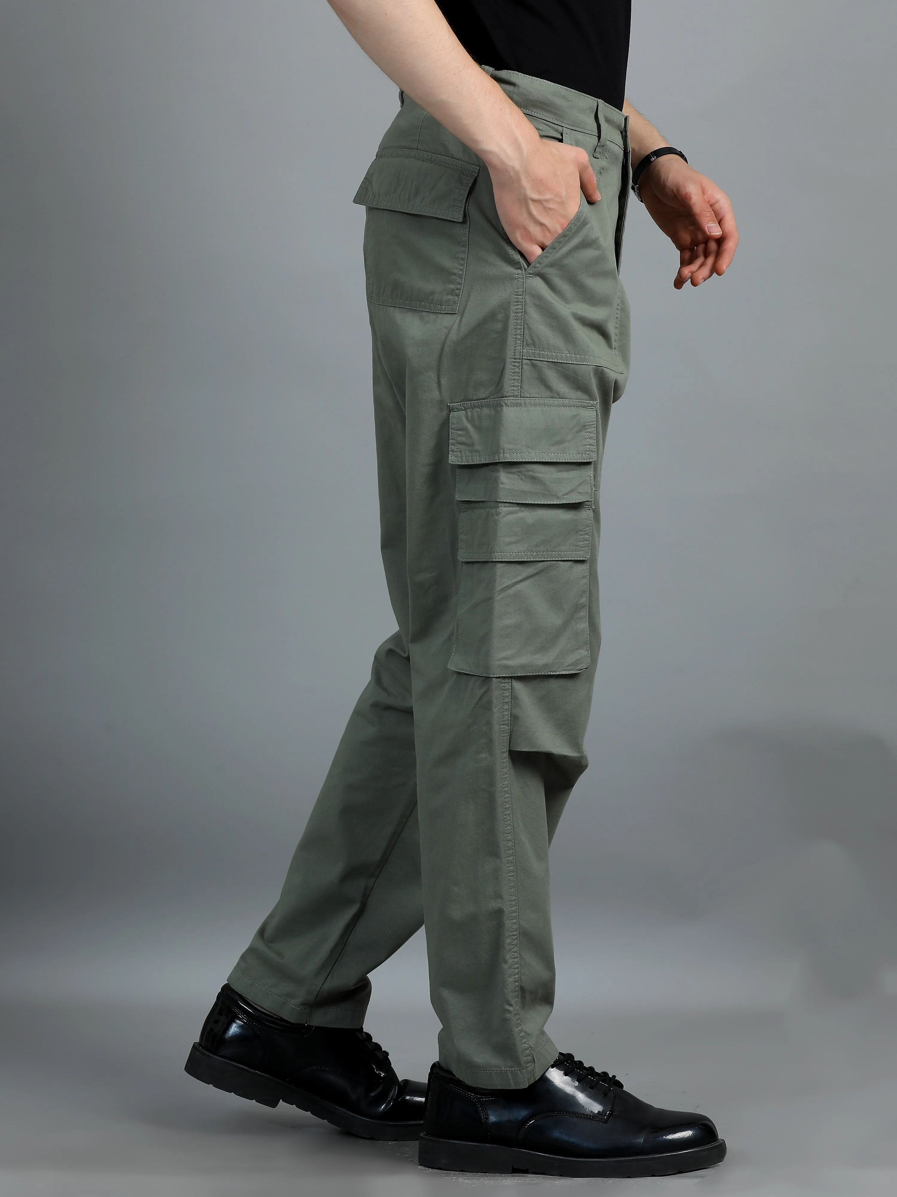 Men 2 Cotton Relaxed Fit Cargo Trousers, Brown Moss Green