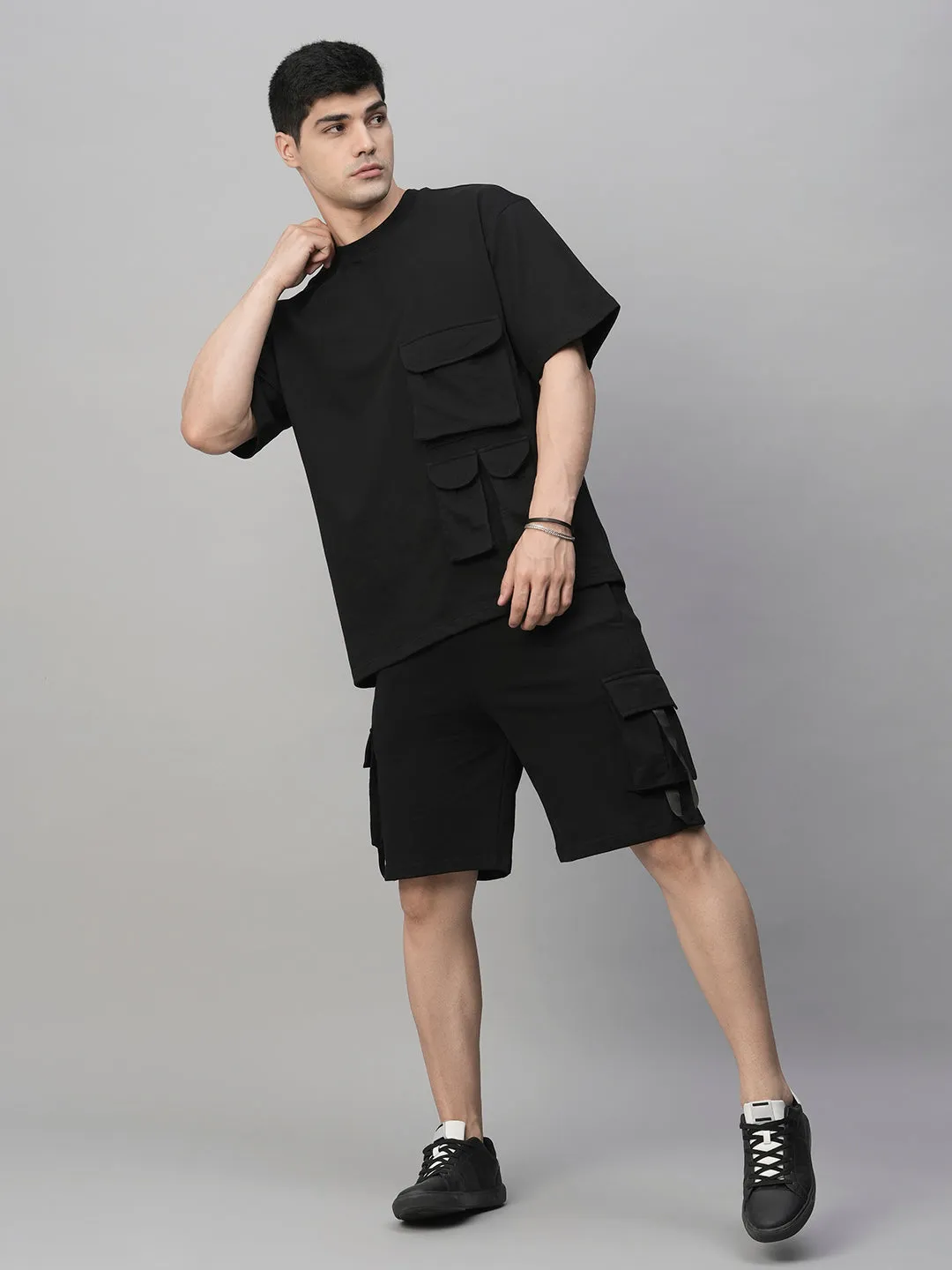 Men Premium Cargo Co-ord Set - Black