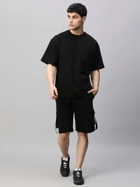 Men Premium Cargo Co-ord Set - Black