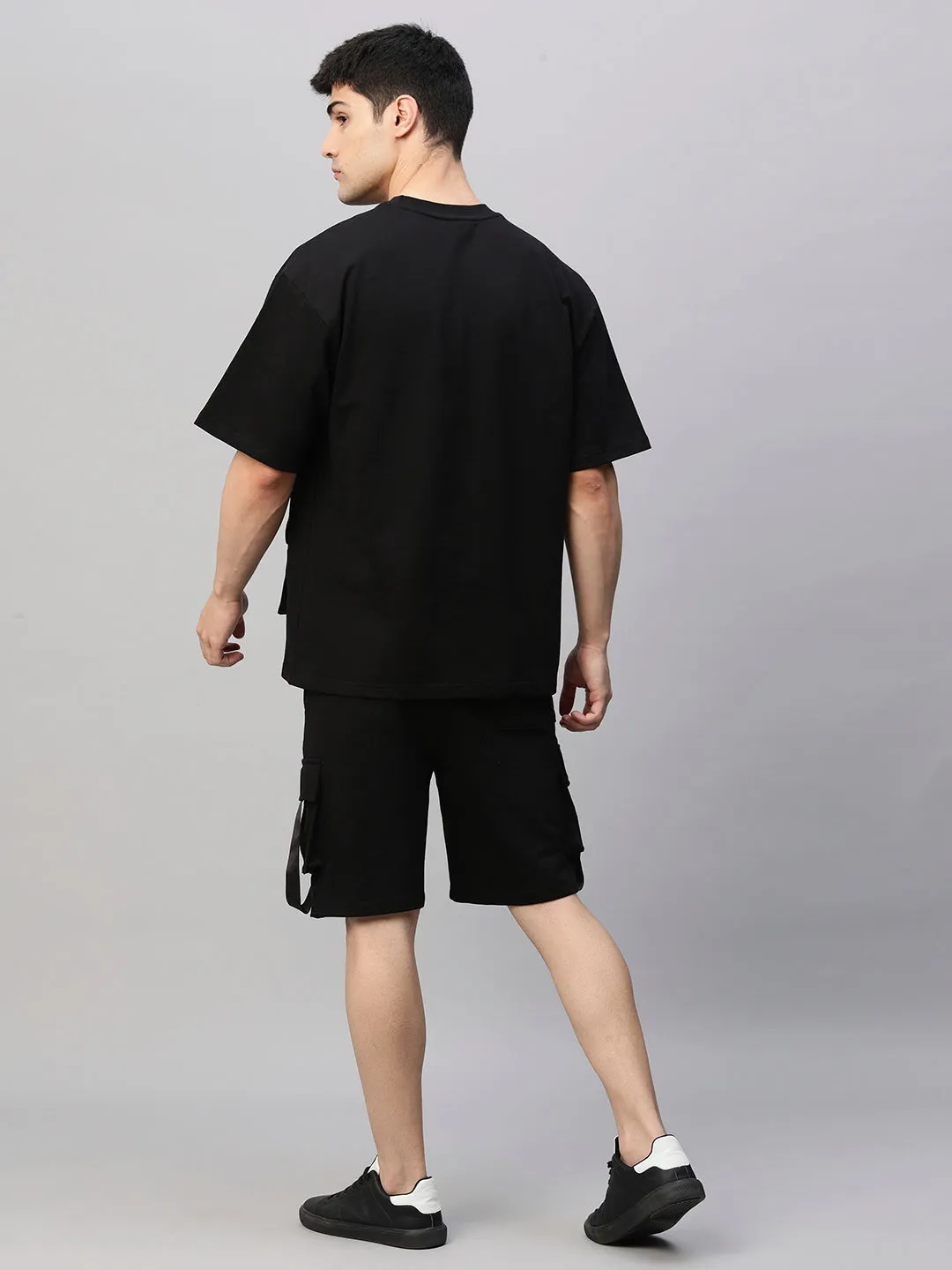 Men Premium Cargo Co-ord Set - Black