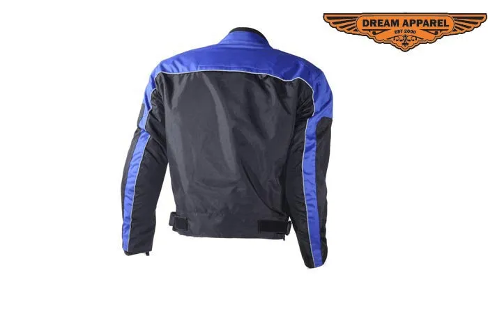 Mens Black and Blue Mesh and Nylon Motorcycle Jacket