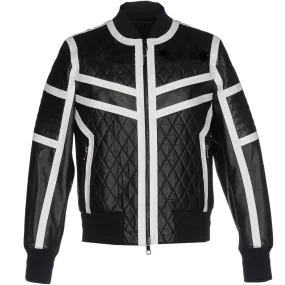 Men’s Quilted Genuine Leather Bomber Jacket MZ11