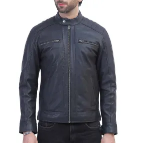 Mens Quilted Shoulder Black Leather Jacket