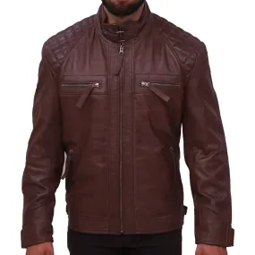 Men's Sheepskin Leather Quilted Brown Jacket