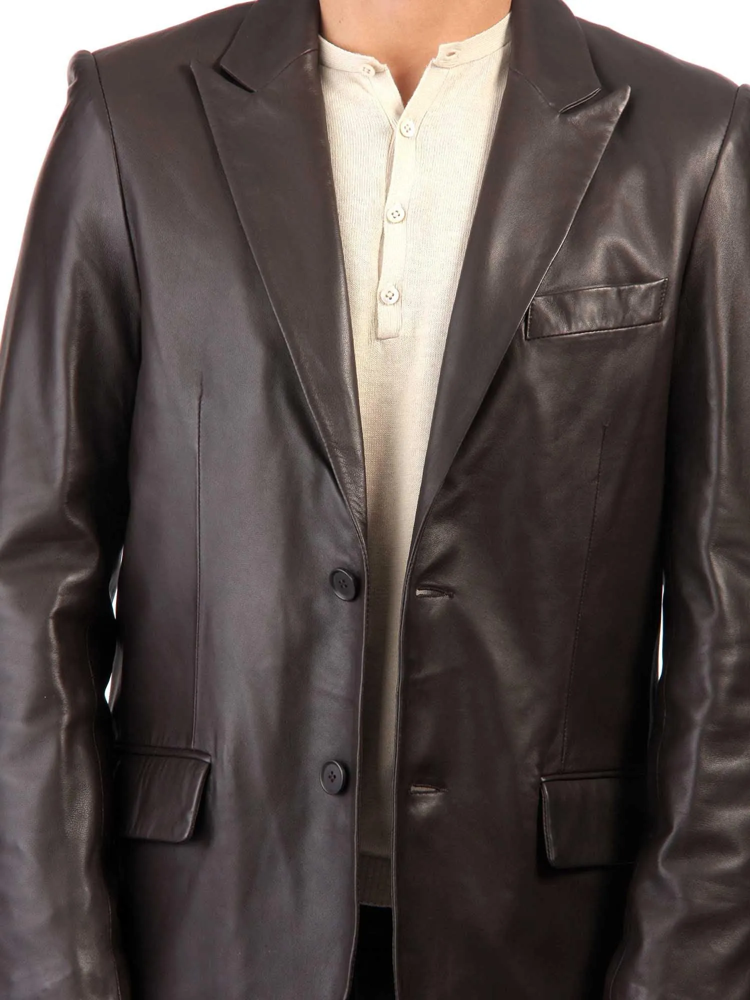 Men's TWO BUTTON Dark Brown Leather Blazer TB014