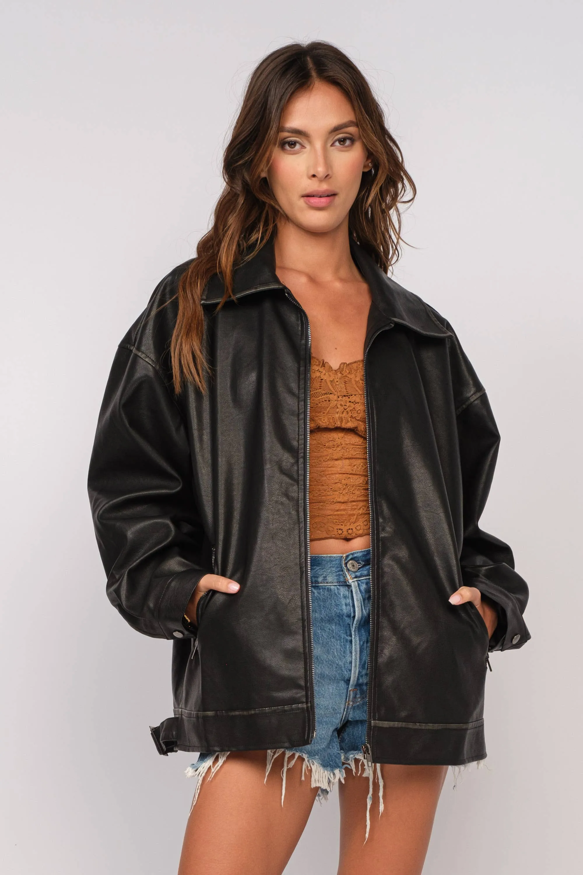 Midnight Desires Oversized Leather Jacket