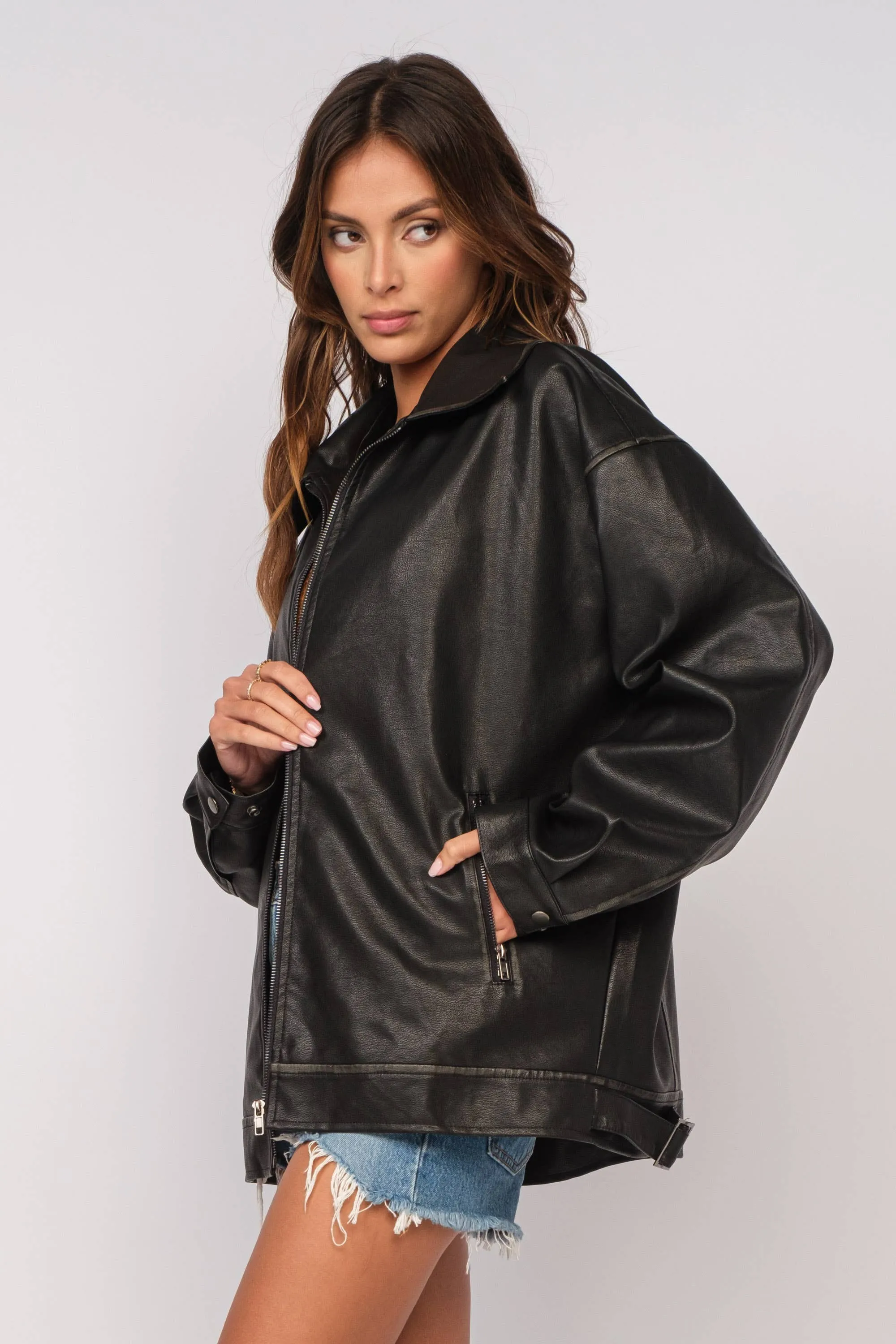 Midnight Desires Oversized Leather Jacket