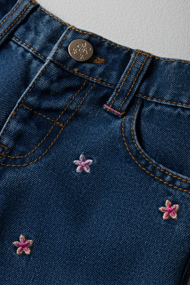 Mini Mom With Stars Embroidered Denim