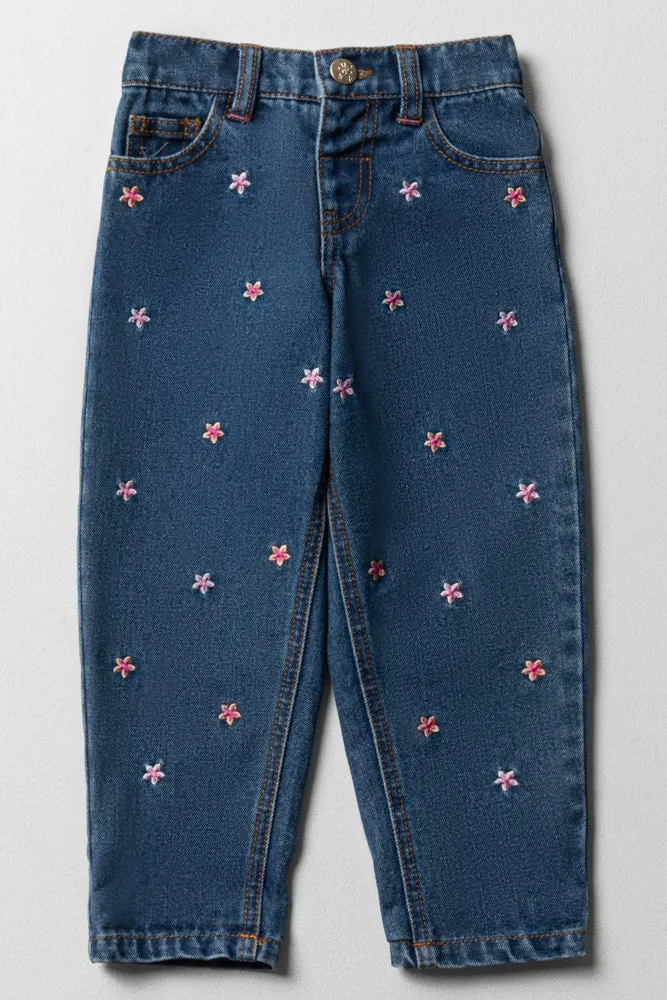 Mini Mom With Stars Embroidered Denim