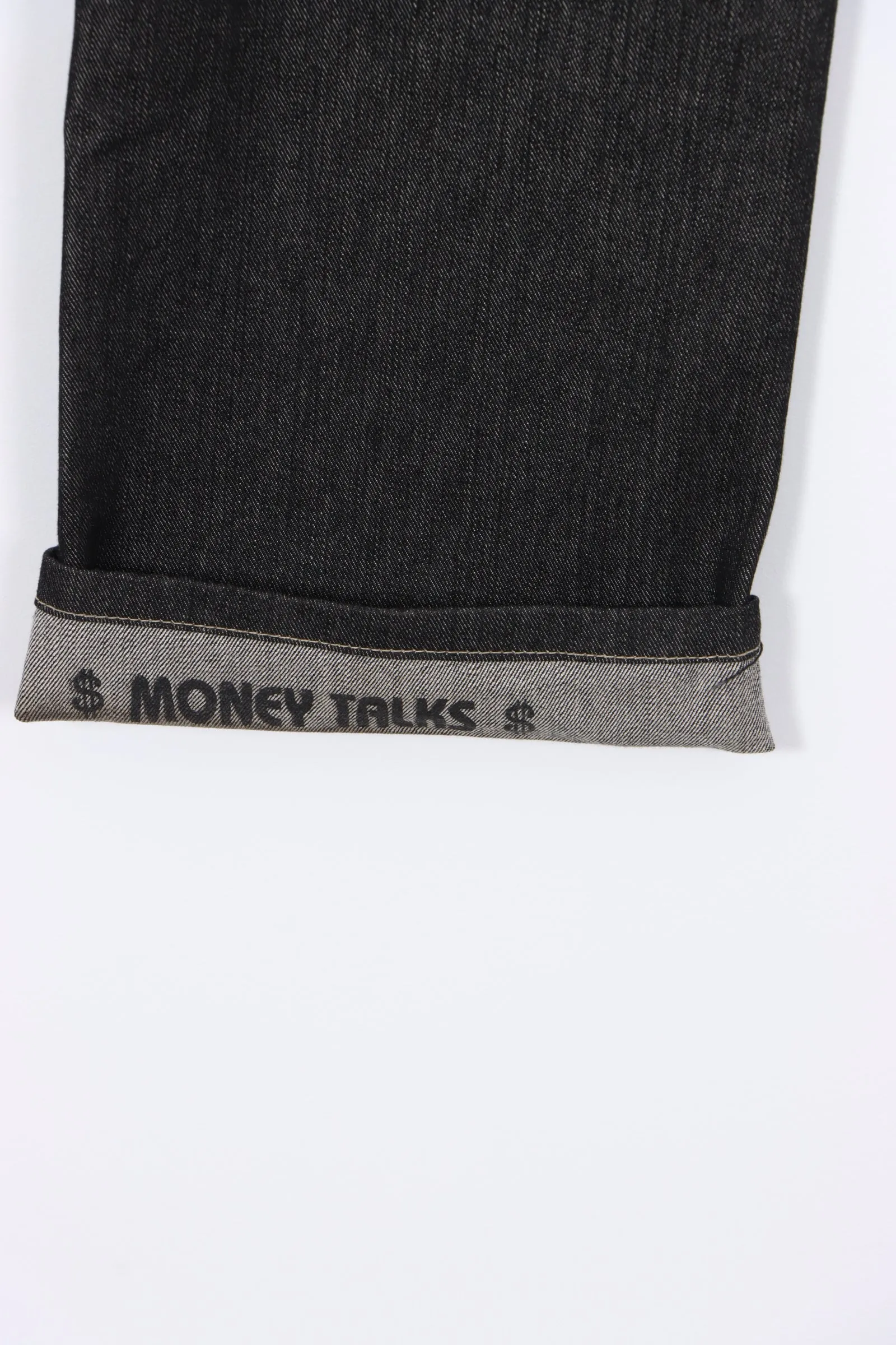 MONEY TALKS Embroidered Sneakers Y2K Jeans (36)