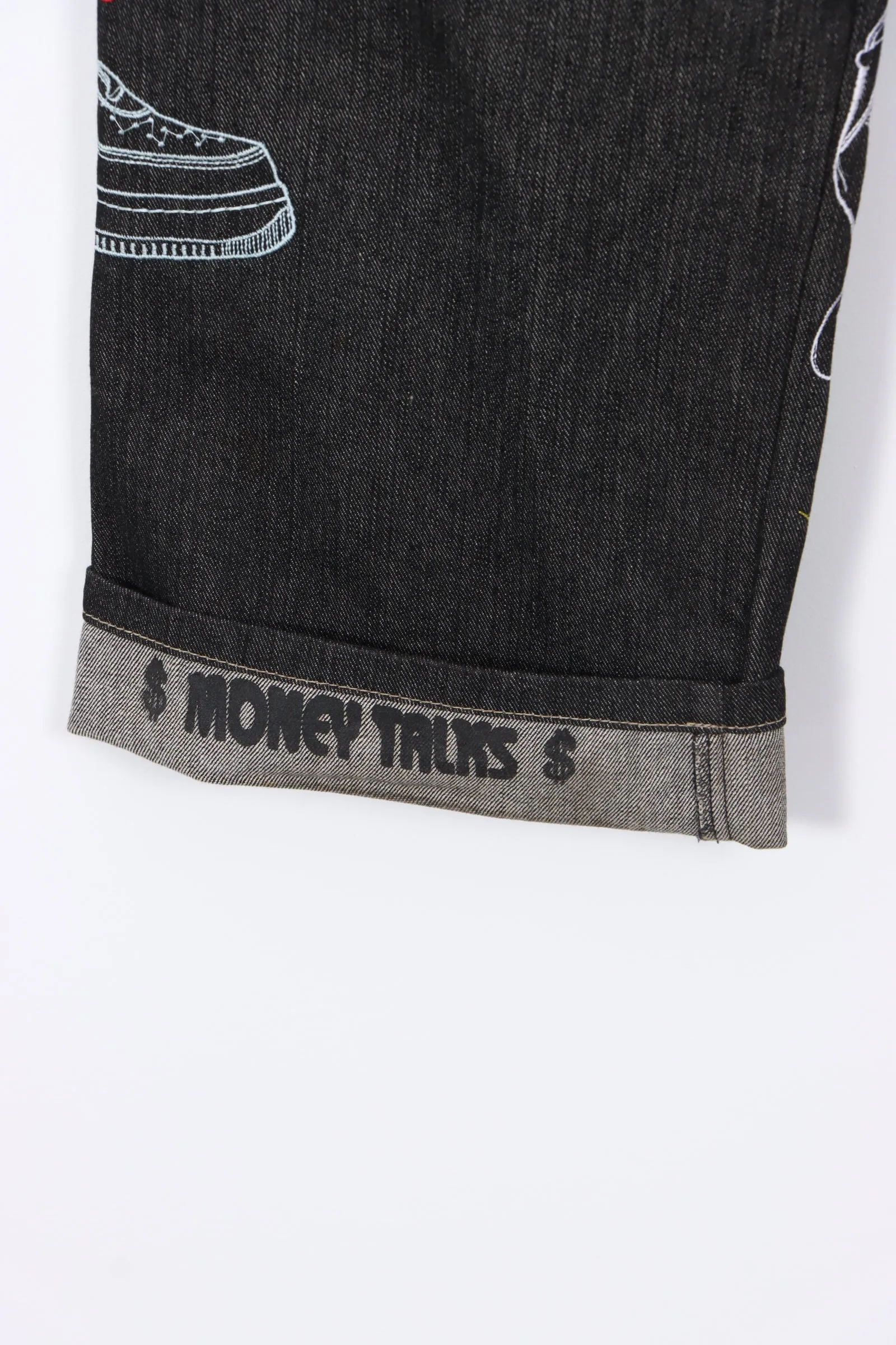 MONEY TALKS Embroidered Sneakers Y2K Jeans (36)