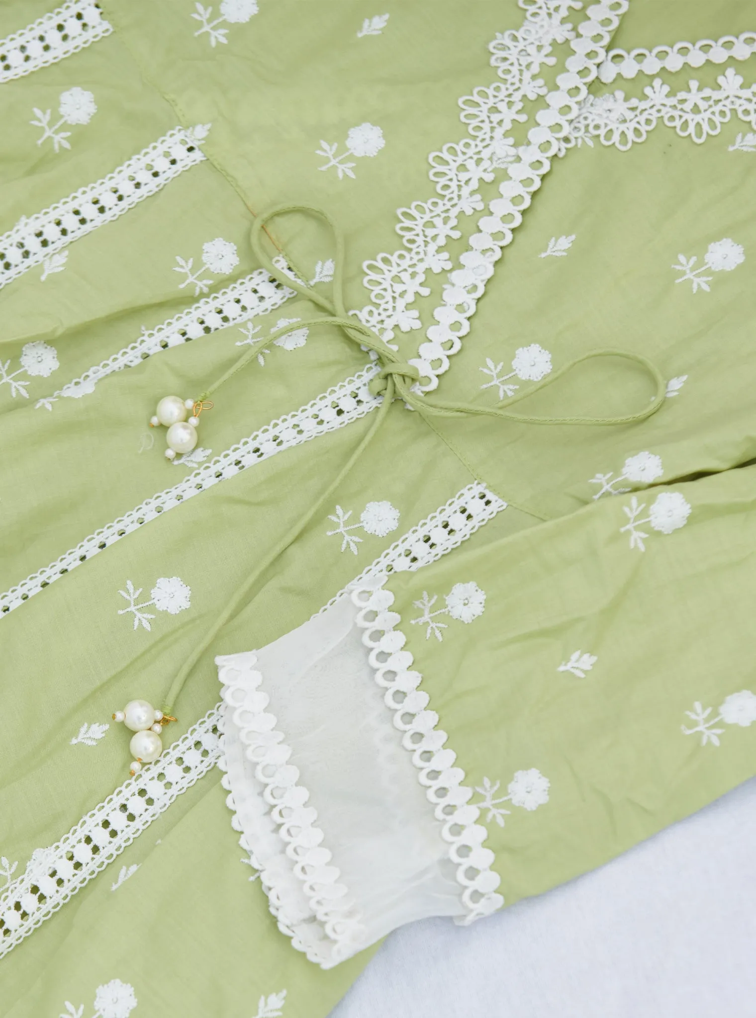 Mulmul Cotton Arambol Anarkali Lime Kurta With Mulmul Cotton Arambol Lime Pant