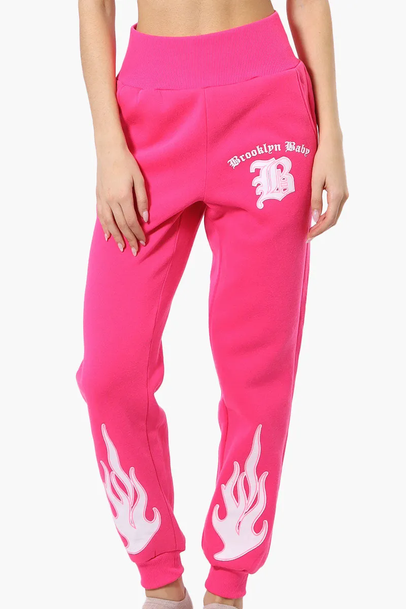 New Look High Waisted Flame Print Joggers - Pink