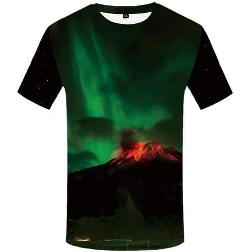 Northern Lights T-shirt Men Aurora Shirt Print Fire T-shirts 3d Mountain Tshirts Casual Gothic T shirts Funny Short Sleeve