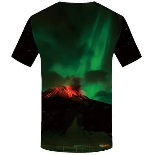 Northern Lights T-shirt Men Aurora Shirt Print Fire T-shirts 3d Mountain Tshirts Casual Gothic T shirts Funny Short Sleeve