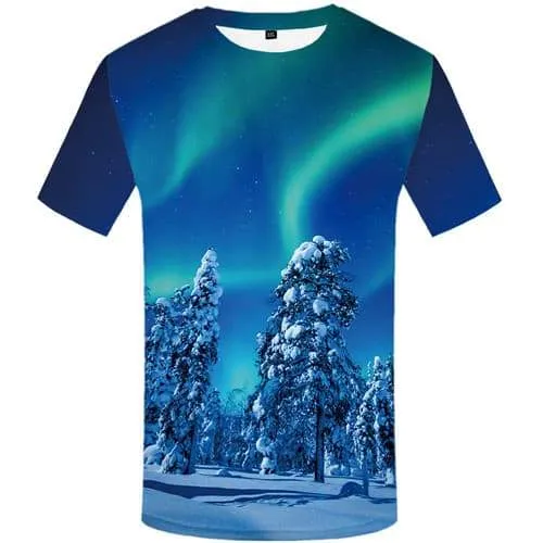 Northern Lights T shirts Men Forest Tshirts Novelty Russia Tshirt Printed Aurora Tshirts Casual Harajuku T-shirts Graphic