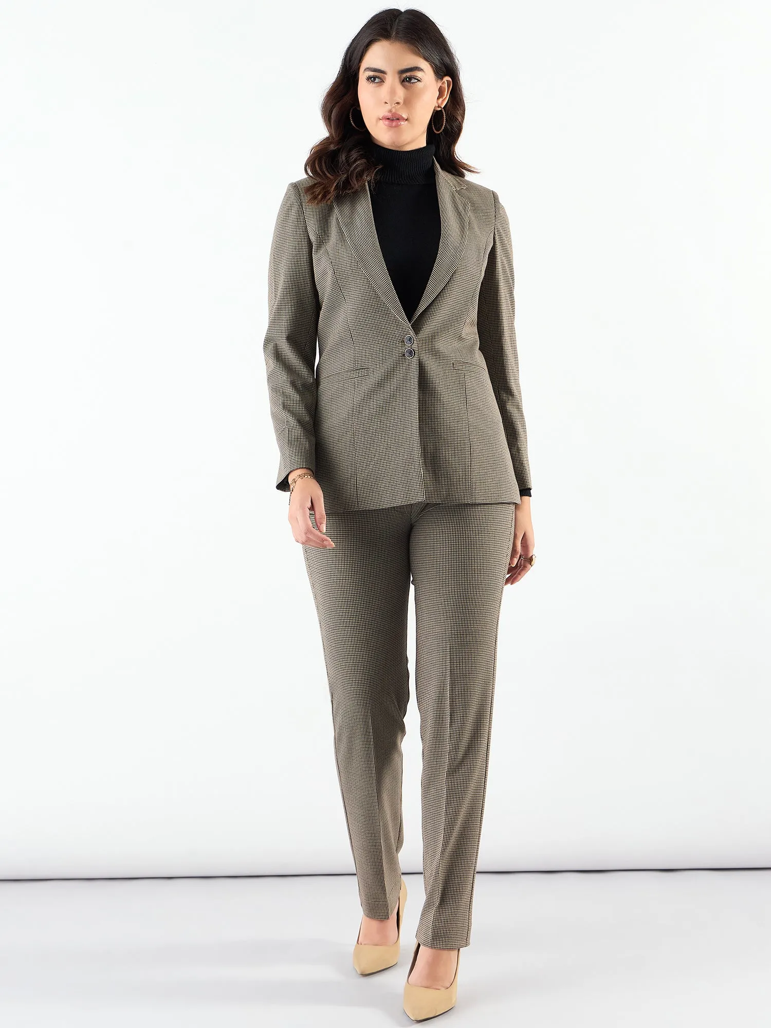 Notched Lapel Refined Check Blazer Paired With Trouser In 4-Way Stretch Fabric