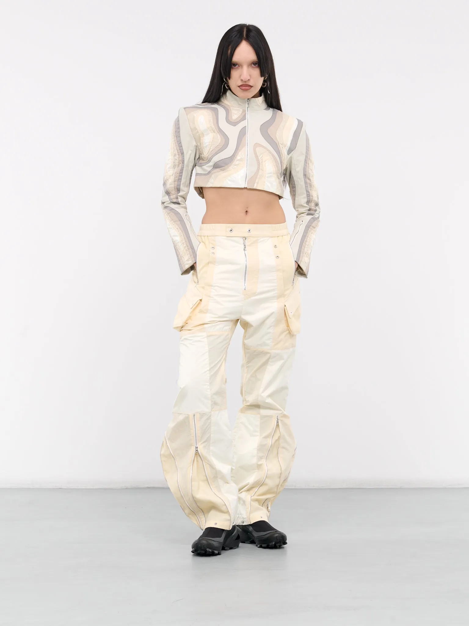 Nylon Tech Check Trousers (12002-CREAM)