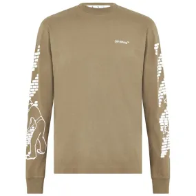 Off-White Bricks Logo Long Sleeve Skate Fit Army Green T-Shirt