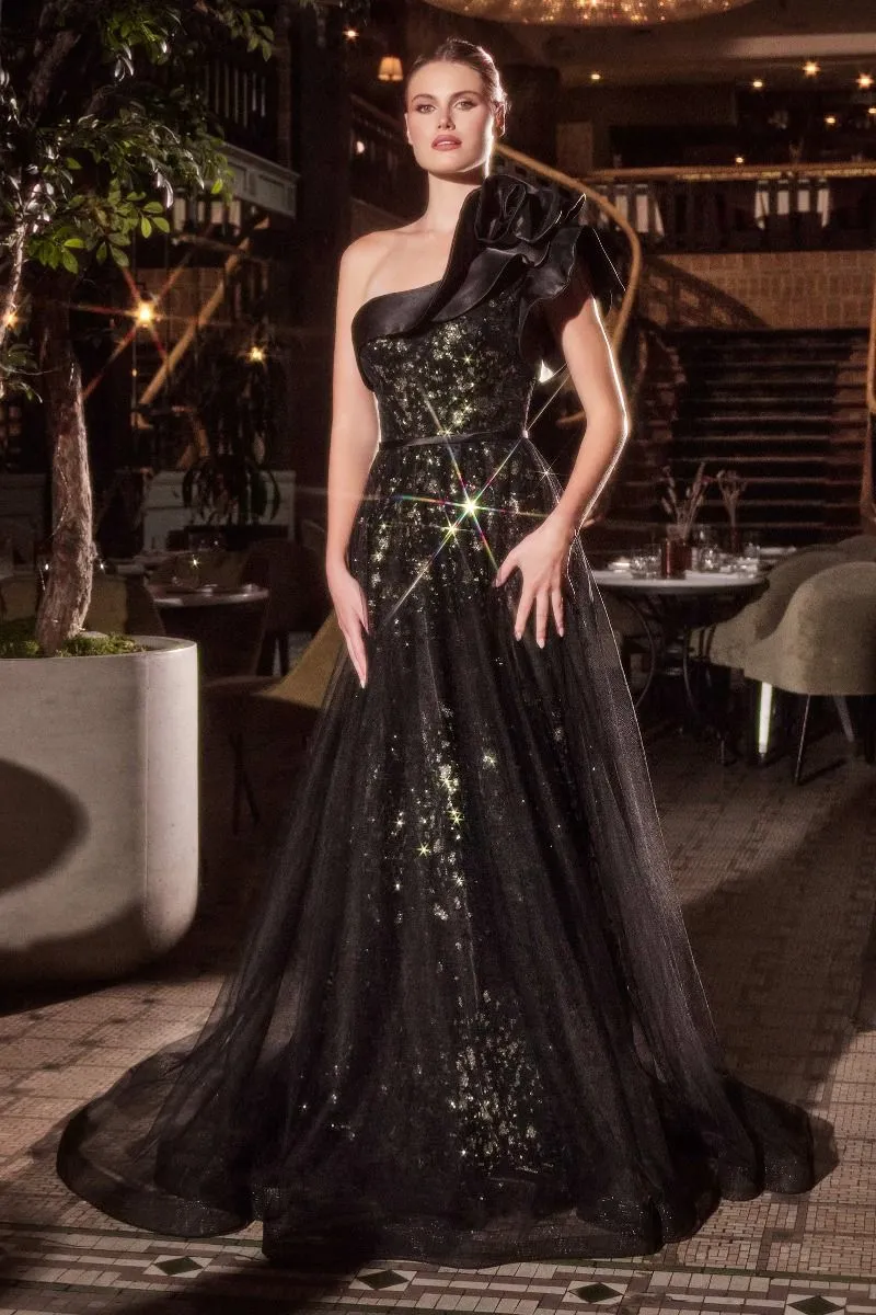 ONE SHOULDER BLACK BALL GOWN