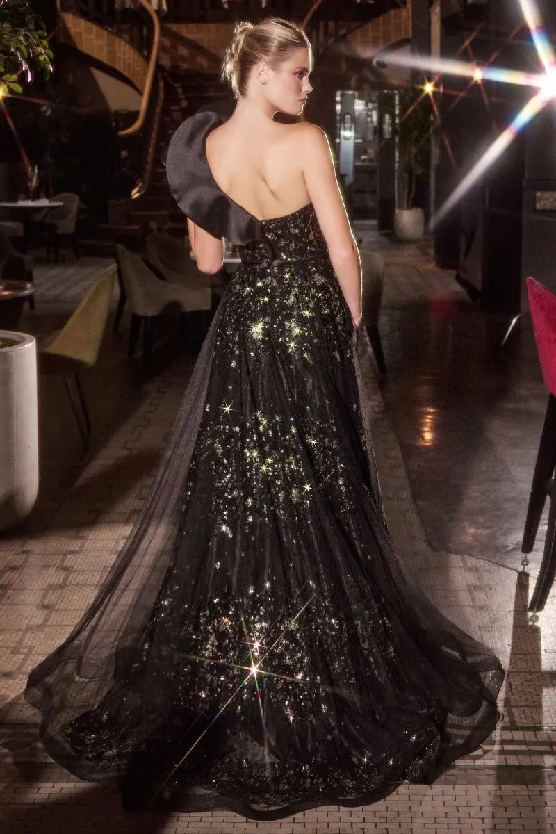 ONE SHOULDER BLACK BALL GOWN