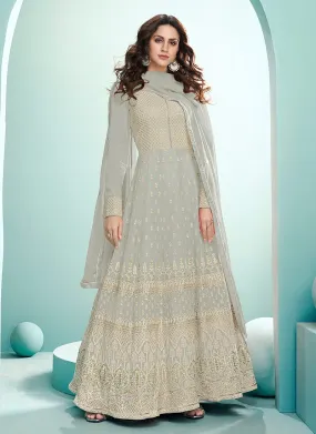 Pale Grey Georgette Chikankari Embroidered Anarkali